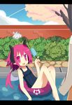  disgaea disgaea_3 food highres horns ice_cream innertube makai_senki_disgaea_3 mao_(disgaea) pink_hair raspberyl school_swimsuit swimsuit 