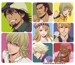  6+boys antonio_lopez barnaby_brooks_jr blonde_hair blue_eyes brown_eyes brown_hair cabbie_hat earrings flower green_eyes hat huang_baoling ivan_karelin jewelry kaburagi_t_kotetsu karina_lyle keith_goodman multiple_boys multiple_girls nathan_seymour nuzuki_(mamewo) official_style one_eye_closed pink_eyes pink_hair purple_eyes rose tiger_&amp;_bunny white_flower white_rose 