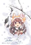  :3 animal_ears animal_hat blush boots branch breath brown_eyes brown_hair cherry_blossoms flower footprints fox fox_ears fox_tail gloves hat jacket looking_up o_o open_mouth original plaid plaid_skirt pleated_skirt scarf short_hair skirt smile snow snowing solo striped tail umbrella viva!! winter 