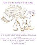  amber_eyes anus avian beak clitoris english_text female feral friendship_is_magic genital_piercing gilda_(mlp) gryphon imminent_rape looking_at_viewer my_little_pony piercing pussy smudge_proof solo tail text wing_boner wings 