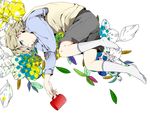  bad_id bad_pixiv_id barnaby_brooks_jr blonde_hair child cup flower green_eyes lying male_focus mug no_shoes seiyasi shorts socks solo tiger_&amp;_bunny vest younger 