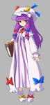  :&lt; blush book crescent dress hair_ribbon hat long_hair nekomamire pajamas patchouli_knowledge purple_eyes purple_hair ribbon shoes solo touhou 