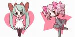  aqua_hair bad_id bad_pixiv_id bow chibi crossover detached_sleeves drill_hair hair_bow hatsune_miku kasane_teto long_hair multiple_girls open_mouth pink_hair saitou_aki skirt smile twin_drills twintails utau vocaloid 