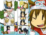  4koma akiyama_mio black_hair comic hat highres k-on! multiple_4koma multiple_girls nakano_azusa santa_costume santa_hat suan_ringo tainaka_ritsu translated twintails 