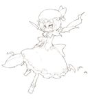  arm_garter bad_id bad_pixiv_id bat bow dress fang frilled_dress frills hat hat_ribbon highres katsudansou leg_up monochrome outstretched_arm outstretched_hand remilia_scarlet ribbon solo spear_the_gungnir touhou wings 