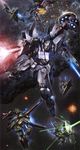  artist_request battle beam_rifle delta_plus dreissen energy_gun explosion gun gundam gundam_unicorn highres jegan mecha no_humans shield space stark_jegan weapon 