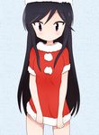  a_channel black_hair dress dress_tug gonsan hat long_hair nishi_yuuko purple_eyes santa_costume santa_hat solo standing tsurime 