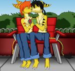  bench gay kissing lombax male park public ratchet_and_clank spam_can 