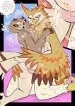 animal_genitalia anthro avian beak bedroom_eyes bird blue_eyes blush bodily_fluids butt cloaca close-up cum cum_drip cum_in_cloaca cum_inside dripping duo eared_owl ejaculation eyelashes feathered_wings feathers feet female flammeusia flat_colors fluffy_chest full-length_portrait genital_fluids genitals hi_res kneeling looking_pleasured male male/female muscular narrowed_eyes orange_body owl panis portrait rozalid saffern_(krilsa) seductive sex short-eared_owl smile standing standing_position standing_sex sweat talons tan_body toes true_owl tuft wings yellow_eyes