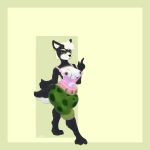 1:1 alternate_universe breasts c2d2 canid clothing digital_media_(artwork) doggo_(undertale) ear_piercing ear_ring female gesture hair hand_gesture hi_res ineffective_clothing invalid_tag mammal multicolored_body piercing polka_dots ring_piercing shirt short_hair simple_background solo standing tank_top topwear two_tone_body under(her)tail undertale undertale_(series) wide_hips