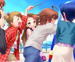  4girls akizuki_ritsuko amagase_touma futami_ami idolmaster idolmaster_(classic) idolmaster_2 long_hair minase_iori miura_azusa multiple_girls pushing short_hair sleeves_rolled_up zen 