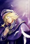  bird blonde_hair eyepatch feathers hat james_(vocaloid) male_focus oliver_(vocaloid) one_eye_covered sailor_hat solo vocaloid yatoko yellow_eyes 