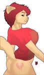  animal_ears big_breasts big_butt bottomless breasts brown_eyes butt cat clothed clothing feline female hair half-dressed holimount looking_at_viewer mammal nipples red_hair shirt tail tattoo 