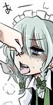  blue_eyes blush braid curry food izayoi_sakuya maid_headdress nose_pinch open_mouth short_hair silver_hair solo spoon tongue touhou twin_braids wakie 