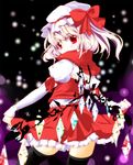  a_c_for_p alternate_hair_color bad_id bad_pixiv_id black_legwear blonde_hair bow covering_mouth crystal flandre_scarlet hat hat_bow long_sleeves looking_at_viewer looking_back red_eyes scarf silver_hair skirt sleeves_past_wrists solo thighhighs touhou wings zettai_ryouiki 