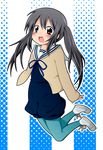  black_hair brown_eyes jumping k-on! long_hair nakano_azusa pantyhose sailor_collar shimizyu solo twintails 