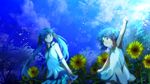  blue_eyes blue_hair hatsune_miku mariwai_(marireroy) sky sunflower twintails vocaloid 