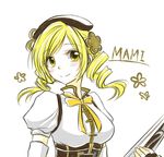  blonde_hair character_name drill_hair hisui_suzuhana magical_girl mahou_shoujo_madoka_magica ribbon smile solo tomoe_mami twin_drills twintails yellow_eyes 