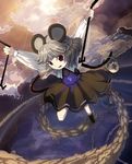  animal_ears basket capelet cloud dowsing_rod grey_hair highres jewelry light_rays mouse mouse_ears mouse_tail nazrin open_mouth outstretched_arms pendant red_eyes shope short_hair solo sunbeam sunlight tail tail_hold touhou 