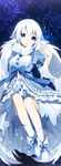  arm_up blue_eyes boots bow bug butterfly dress flower hijiri_(resetter) insect long_hair original silver_hair solo twintails upskirt very_long_hair white_dress 