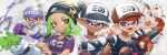  .96_gal_(splatoon) 1girl 3boys artist_name baseball_cap beanie black_hat black_shirt chinese_commentary commentary_request commission commissioner_name dark-skinned_male dark_skin green_eyes green_hair grey_eyes grin hat headband highres holding holding_weapon inkling inkling_boy inkling_player_character jinkoika layered_sleeves long_sleeves medium_hair mini_splatling_(splatoon) multiple_boys nautilus_(splatoon) octoling octoling_girl octoling_player_character orange_hair orange_hat parted_bangs pointy_ears pom_pom_(clothes) pom_pom_beanie purple_eyes purple_hair purple_headband purple_shirt red_sleeves shirt short_hair short_over_long_sleeves short_sleeves smile splatoon_(series) splatoon_2 splattershot_(splatoon) sweatband sweater t-shirt tentacle_hair upper_body weapon white_hair white_shirt white_sweater wristband 