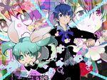  aqua_hair blue_eyes blue_hair chibi green_eyes hatsune_miku kaito mariwai_(marireroy) twintails vocaloid 