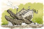  aligator big crocodile fantasy human lake mammal reptile scalie ship steampunk unknown_artist wolsung(rpg) wolsung_(rpg) 