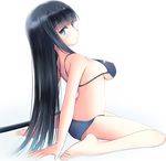  arched_back arm_support bare_legs bare_shoulders barefoot black_bra black_hair black_panties blue_eyes bra breasts feet full_body ikaruga_(senran_kagura) kirifrog lingerie long_hair looking_at_viewer looking_back medium_breasts panties senran_kagura senran_kagura_shoujo-tachi_no_shin'ei sideboob simple_background sitting solo underwear underwear_only wariza white_background 