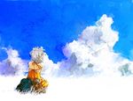  braids clouds gray_hair sekka_yufu sky summer_dress teddy_bear utau 