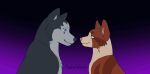 2d_animation akita animated basenji black_nose blue_eyes brown_body brown_fur canid canine canis cheek_tuft couple_(disambiguation) domestic_dog duo ear_twitch ears_back facial_tuft feral fur fur_tuft grey_body grey_fur heart_reaction heart_symbol husky kissing kudo licking licking_nose mammal mochasplash neck_tuft nordic_sled_dog nose_kiss orange_eyes pink_nose pivoted_ears primitive_dog romantic romantic_couple simple_background smile smiling_at_another smiling_at_partner smirk snout spitz striped_body striped_fur stripes suki_(mochasplash) surprise teasing teeth tongue tuft wet_tongue
