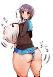  alternate_breast_size artist_request ass ass_expansion blush breast_expansion breasts brown_eyes expansion gigantic_breasts huge_ass nagato_yuki panties plump purple_hair striped striped_panties suzumiya_haruhi_no_yuuutsu teruwo thick_thighs thighs translation_request underwear 