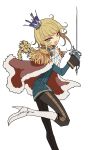  blonde_hair boots braid cape character_request crown ginken_no_stellar_knights leggings ootorii_bisetsu rapier sword weapon 