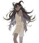  1boy dark_skin horns long_hair male_focus original pointy_ears shorts simple_background solo tensen white_background 