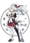  asymmetrical_clothes bad_id bad_pixiv_id clock elbow_gloves fingerless_gloves gloves green_eyes kimoto_kanata long_hair open_mouth original pleated_skirt ponytail ribbon silver_hair skirt solo thighhighs watch wristwatch zettai_ryouiki 