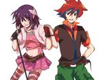  1girl bad_id bad_pixiv_id bashin_dan battle_spirits battle_spirits:_brave hand_on_hip holding_hands microphone microphone_stand purple_hair red_hair shinomiya_mai short_hair tarou_(run) 