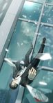  black_hair blood brandon_heat broken_glass cloud damaged defenestration falling formal glass glasses gun gungrave harry_macdowell male_focus reducto reflection sky suit weapon 