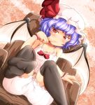  bat_wings black_legwear bloomers camisole chair dutch_angle feet finger_to_mouth hat hat_ribbon lavender_hair pov_feet red_eyes remilia_scarlet ribbon short_hair sitting smirk solo thighhighs touhou underwear underwear_only white_bloomers wings wrist_cuffs yoriyuki_chiyo 