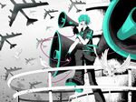  airplane bird genderswap green_hair hatsune_miku hatsune_mikuo megaphone plane screaming vocaloid 