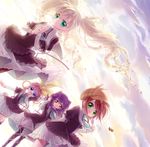  blonde_hair blue_eyes brown_hair cloud cordelia_glauca green_eyes hair_ribbon hat hercule_barton long_hair minami_(apricot_tea) multiple_girls pantyhose pink_hair purple_hair red_eyes ribbon school_uniform sherlock_shellingford short_hair sky tantei_opera_milky_holmes thighhighs twintails yuzurizaki_nero 