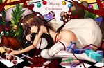  alcohol artist_request ass bad_id bad_yandere_id bell bow brown_eyes brown_hair candy candy_cane christmas christmas_tree copyright_request cup drinking_glass food gift highres long_hair looking_at_viewer lying merry_christmas nude on_side ornament ribbon sack santa_costume smile solo stuffed_animal stuffed_toy thighhighs turkey_(food) twintails white_legwear wine wine_glass 