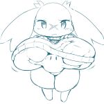 4_fingers ambiguous_gender anthro between_breasts big_breasts black_eyes blush blush_lines bodily_fluids bottomless bottomless_anthro bottomless_female breasts cave_story clothed clothing digital_drawing_(artwork) digital_media_(artwork) duo eyelashes facial_scar featureless_crotch female female/ambiguous female_anthro fingers floppy_ears grey_background hi_res huge_breasts lagomorph lop_ears mammal mimiga monochrome nipple_slip obikuragetyan scar short_stack simple_background size_difference smaller_ambiguous sue_sakamoto sweat sweater sweater_only topwear topwear_only x_scar
