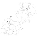 2018 ambiguous_feral ambiguous_gender angry anthro barely_visible_genitalia barely_visible_pussy belly_tuft big_breasts black_eyes blush blush_lines bodily_fluids bottomless bottomless_anthro bottomless_female breast_play breast_suck breasts cave_story clothed clothing critter_(cave_story) digital_drawing_(artwork) digital_media_(artwork) eyes_closed facial_scar fangs female female_anthro feral floppy_ears genital_fluids genitals group hi_res huge_breasts humanoid_genitalia humanoid_pussy lagomorph larger_anthro larger_female long_ears lop_ears mammal milk mimiga monochrome narrowed_eyes navel nipple_fetish nipple_play nipple_suck obikuragetyan open_mouth pussy pussy_juice_on_tail scar scut_tail short_stack short_tail simple_background sitting size_difference smaller_ambiguous smaller_feral standing sucking sue_sakamoto sweat sweater sweater_only tail teeth tongue topwear topwear_only trio tuft vaginal_fluids white_background x_scar