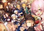  6+boys 6+girls :d :o absurdres ahoge anger_vein apron arms_up baker_nemo_(fate) beret black-framed_eyewear black_bow black_coat black_eyes black_gloves black_hair black_hat blonde_hair blue_apron blue_bow blue_eyes blue_gloves blue_hair blue_overalls blue_sailor_collar blue_shirt blunt_bangs book bow bowl bowtie bread brown_hair cake captain_nemo_(fate) captain_nemo_(first_ascension)_(fate) chaldea_logo chaldea_uniform closed_eyes closed_mouth coat collared_shirt cup cupcake dutch_angle engineer_nemo_(fate) eyes_visible_through_hair facial_hair fate/grand_order fate_(series) food glasses gloves goredolf_musik gradient_hair green_eyes grey_hair grin hair_between_eyes hair_bow hair_over_one_eye hair_slicked_back hand_on_own_chin hand_on_own_hip hand_up hat highres holding holding_book holding_brush holding_food holding_tongs holding_tray indoors industrial_pipe james_moriarty_(ruler)_(fate) jingle_abel_meuniere leonardo_da_vinci_(fate) leonardo_da_vinci_(rider)_(fate) leonardo_da_vinci_(rider)_(first_ascension)_(fate) long_hair long_sleeves looking_at_another looking_at_viewer low_ponytail map marine_nemo_(fate) mash_kyrielight meat medium_hair model_ship multicolored_hair multiple_boys multiple_girls mustache nakanishi_tatsuya napkin nemo_(fate) novum_chaldea nurse_nemo_(fate) one_eye_closed open_book open_clothes open_coat open_mouth outstretched_arm overalls paintbrush pasta pink_hair plate ponytail professor_nemo_(fate) puff_and_slash_sleeves puffy_short_sleeves puffy_sleeves purple_eyes purple_hair reaching reaching_towards_viewer round_eyewear sailor sailor_collar salad sherlock_holmes_(fate) shirt short_hair short_sleeves short_twintails shrimp sideways_glance sion_eltnam_sokaris smile spaghetti stairs stroking_own_chin table thumbs_up tongs tray turban twintails white_hat white_shirt 