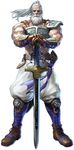  absurdres beard edge_master facial_hair facial_mark floating_hair forehead_mark full_body gloves high_ponytail highres kawano_takuji long_hair male_focus official_art ponytail simple_background solo soulcalibur soulcalibur_v sword tattoo weapon white_background white_hair 