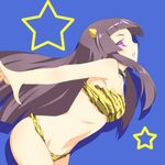  animal_print bikini black_hair breasts choker cosplay horns kami_nomi_zo_shiru_sekai long_hair lum lum_(cosplay) lune_(kaminomi) medium_breasts purple_eyes sidelocks simple_background solo star swimsuit tiger_print urusei_yatsura yuto_(dialique) 