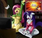  3rd_strike anthro anthrofied big_breasts blue_eyes breasts capcom cleavage clothed clothing cutie_mark equine excited eyes_closed female fluttershy_(mlp) friendship_is_magic gaming hair horn horse long_hair mammal microsoft my_little_pony open_mouth pegasus pink_hair pony purple_hair rarity_(mlp) shocked short_hair sleepover sssonic2 street_fighter street_fighter_iii under_boob unicorn video_games wings xbox xbox_360 xbox_controller 