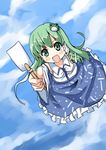  darkside detached_sleeves frog_hair_ornament green_eyes green_hair hair_ornament hair_tubes kochiya_sanae solo touhou 