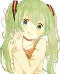  :q face green_eyes green_hair hands_clasped hatokko hatsune_miku head_tilt heart long_hair own_hands_together simple_background solo tongue tongue_out twintails vocaloid white_background 