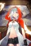  :o amulet artist_request b-na bandages belt brooch cape expressionless fingerless_gloves gloves hair_over_one_eye hood jewelry lowres midriff navel open_fly painting_(object) pendant picture_frame red_eyes short_hair short_shorts shorts solo strap sword_girls unzipped white_hair 