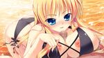  beach blonde_hair blue_eyes breasts censored game_cg kazamatsuri_koromo long_hair manatsu_no_yoru_no_yuki_monogatari mikeou nipples paizuri penis swimsuit wet 